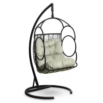 Подвесное кресло-кокон с подушкой SENATORE черное, зеленая подушка, стойка, 86х110х195см